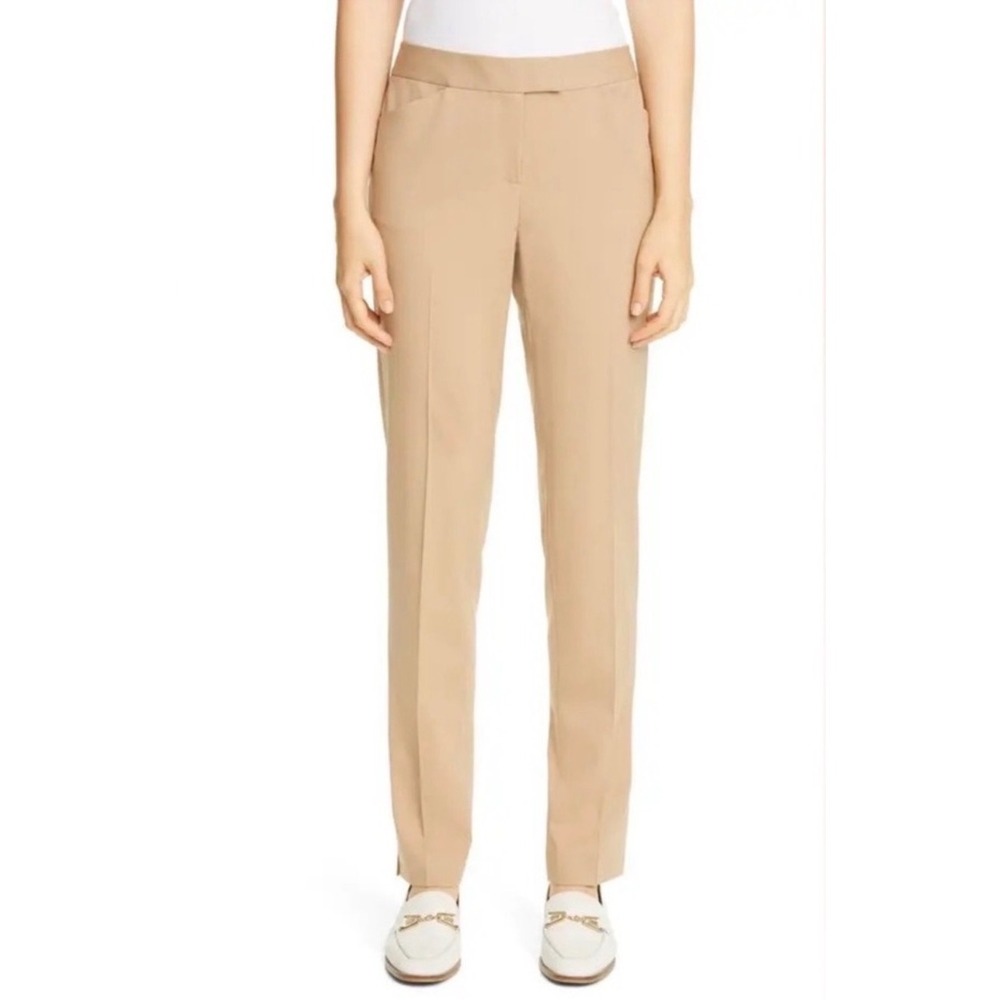 Lafayette 148 New York Irving Wool Stretch Straight Leg Pants Tan 14